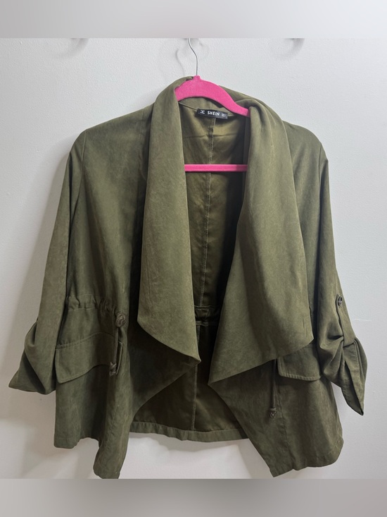 SHEIN Jackets & Blazers - SHEIN Olive Utility Draped Open Front Jacket